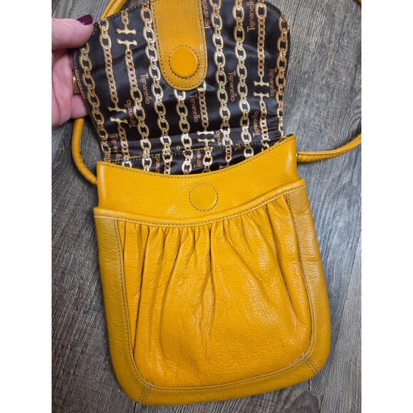 Tignanello Small Genuine Leather Crossbody Purse Autumn Fall Colors Gold Yellow - Picture 3 of 5